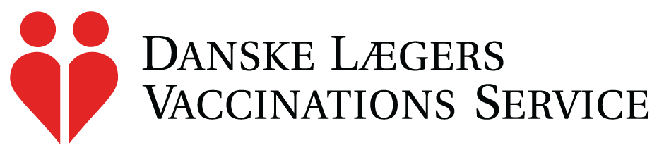 Danske Lægers Vaccinations Services logo. Billede af et rødt hjerte med teksten: Danske Lægers Vaccinations Service
